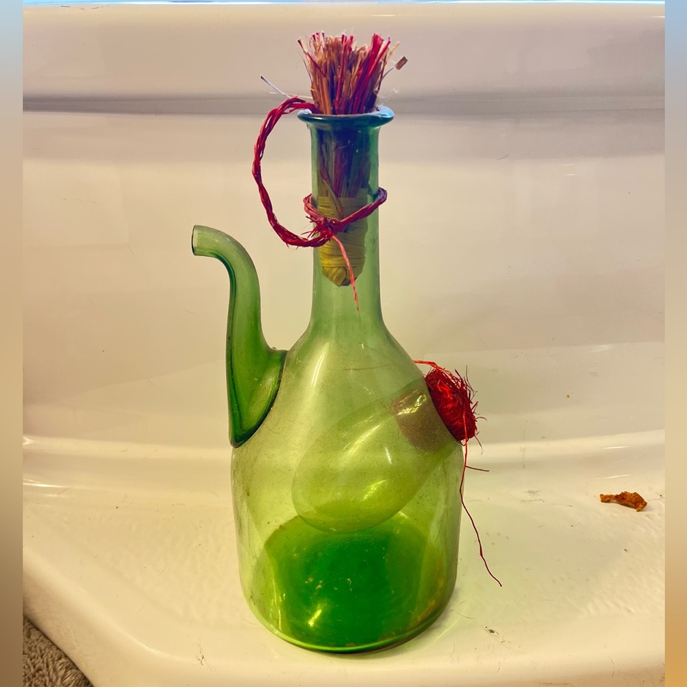 Vintage Italian green blown glass, wine decanter